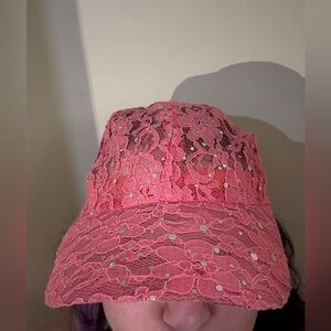 Defected Pink Lace Sequin Hat Adjustable (the rim is broken)